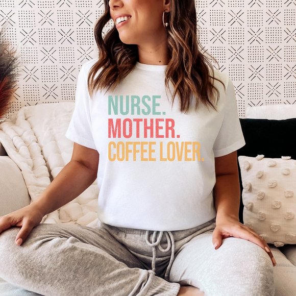 Nurse Mother Coffee Lover Graphic T-shirt Unisex Cotton Graphic Tee - Picture 2 of 6